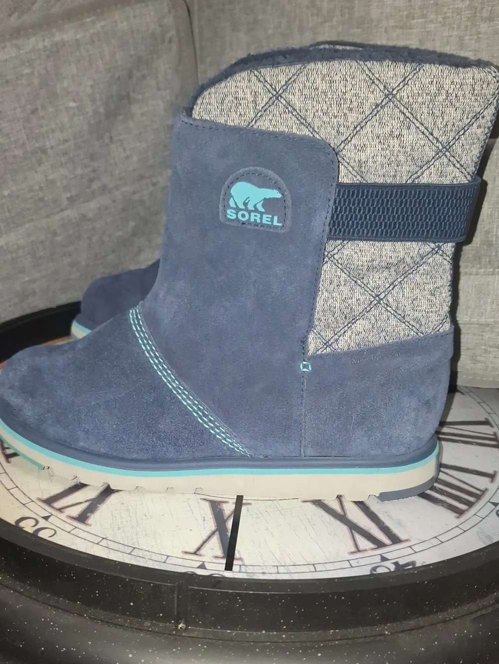 Sorel Girls' Navy Suede Winter Boot with Light Blue Accents